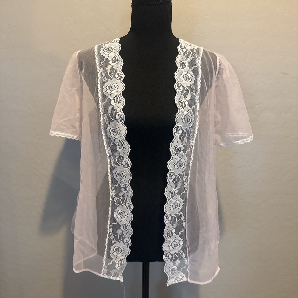 Frederick's of Hollywood Sheer Lace Chemise - Pink and White